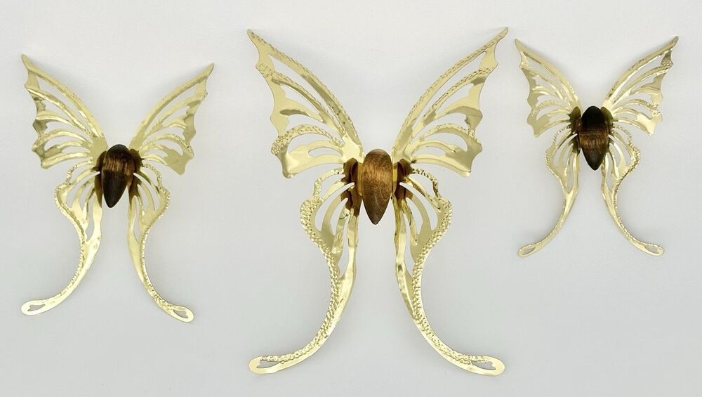 3pc Vintage HOMCO Home Interiors Gifts #1211 Gold Metal Butterfly Wall Decor Set - Picture 2 of 4